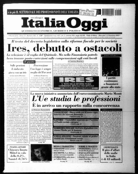 Italia oggi : quotidiano di economia finanza e politica